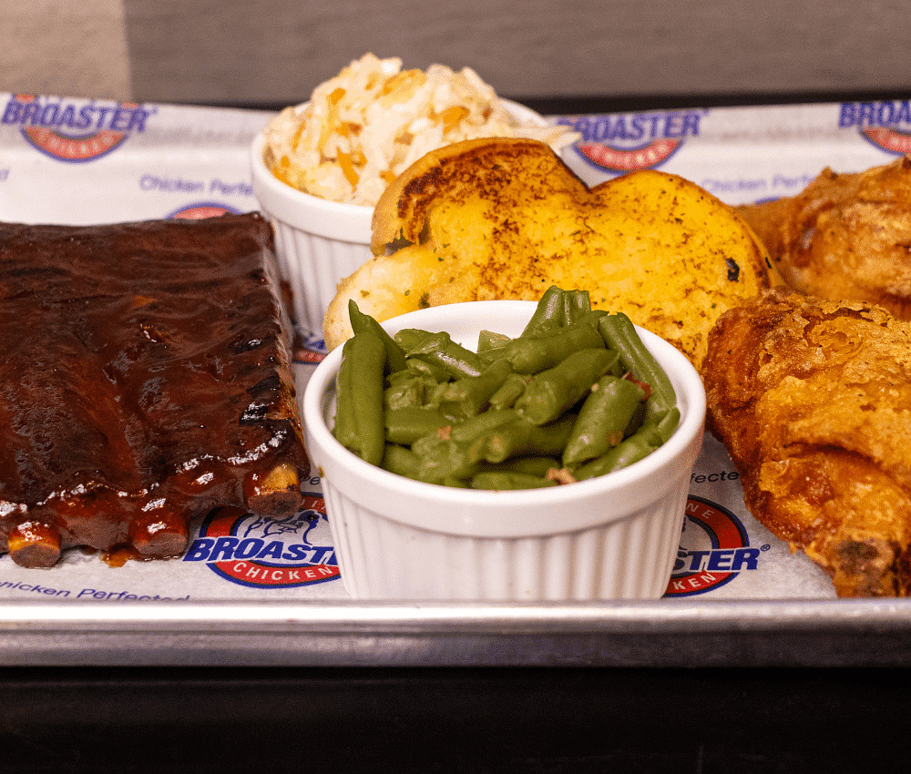 Ribs and chicken with coleslaw